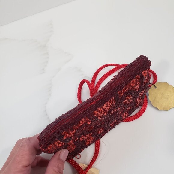 VTG Handmade Beaded Sequins Handbag Evening Red Flapper Formal Event Party NWT - Picture 5 of 12